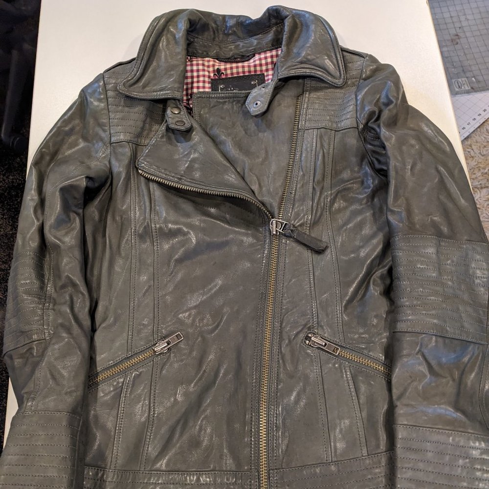 Mackage Grey Moto style Leather Jacket